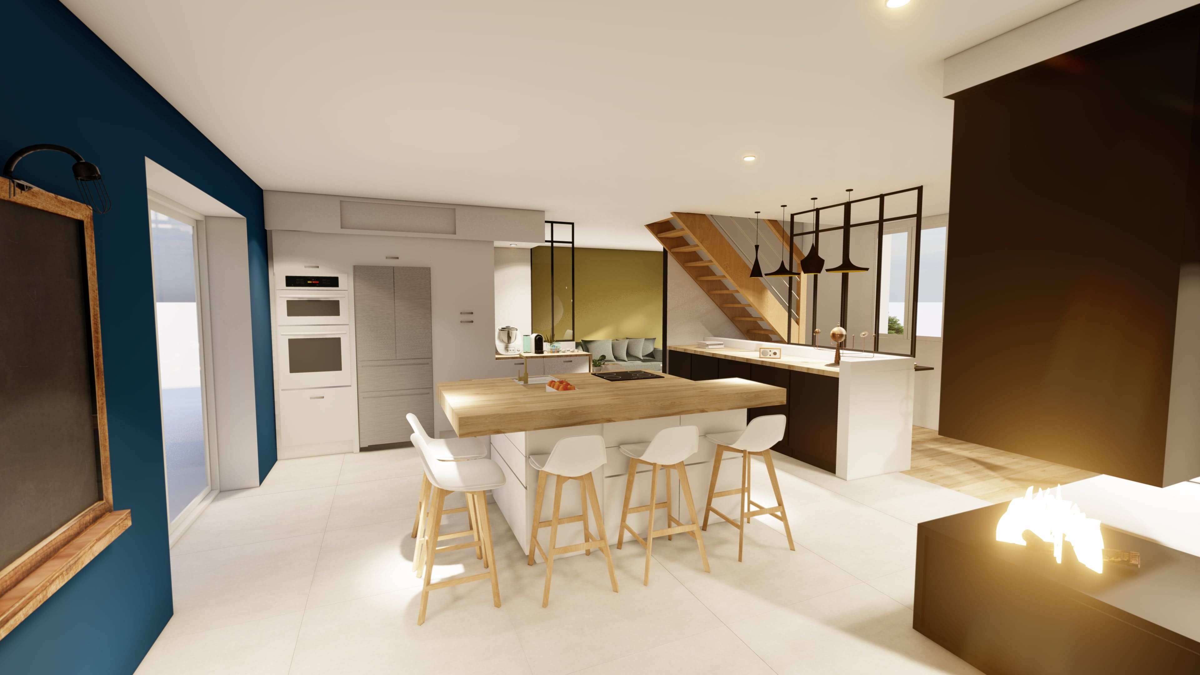 Plan 3D amenagement d'un garage en salon