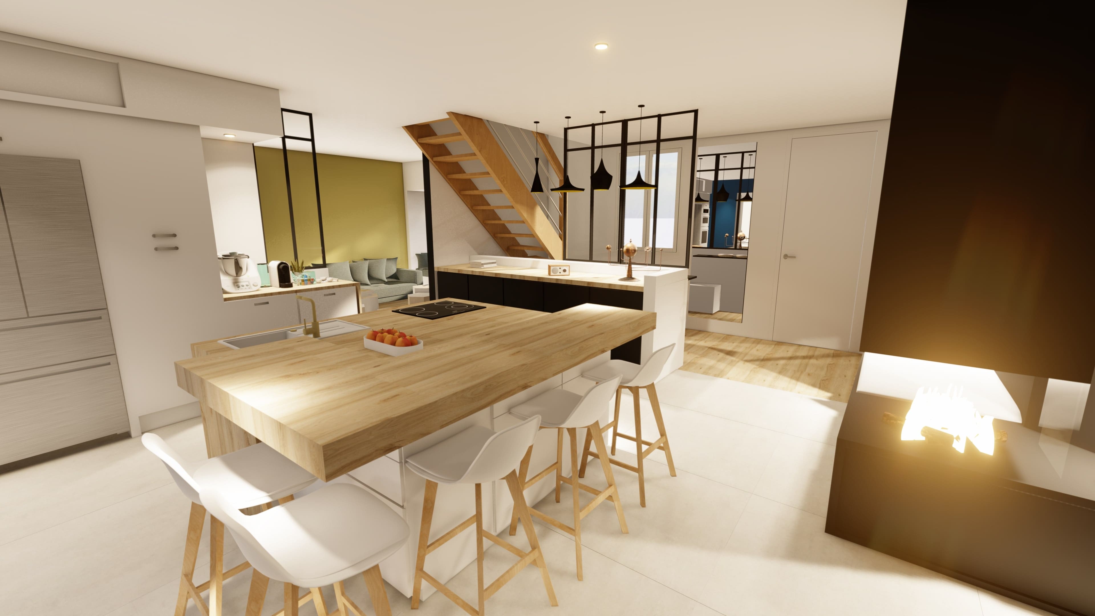 Plan 3D amenagement d'un garage en salon -1