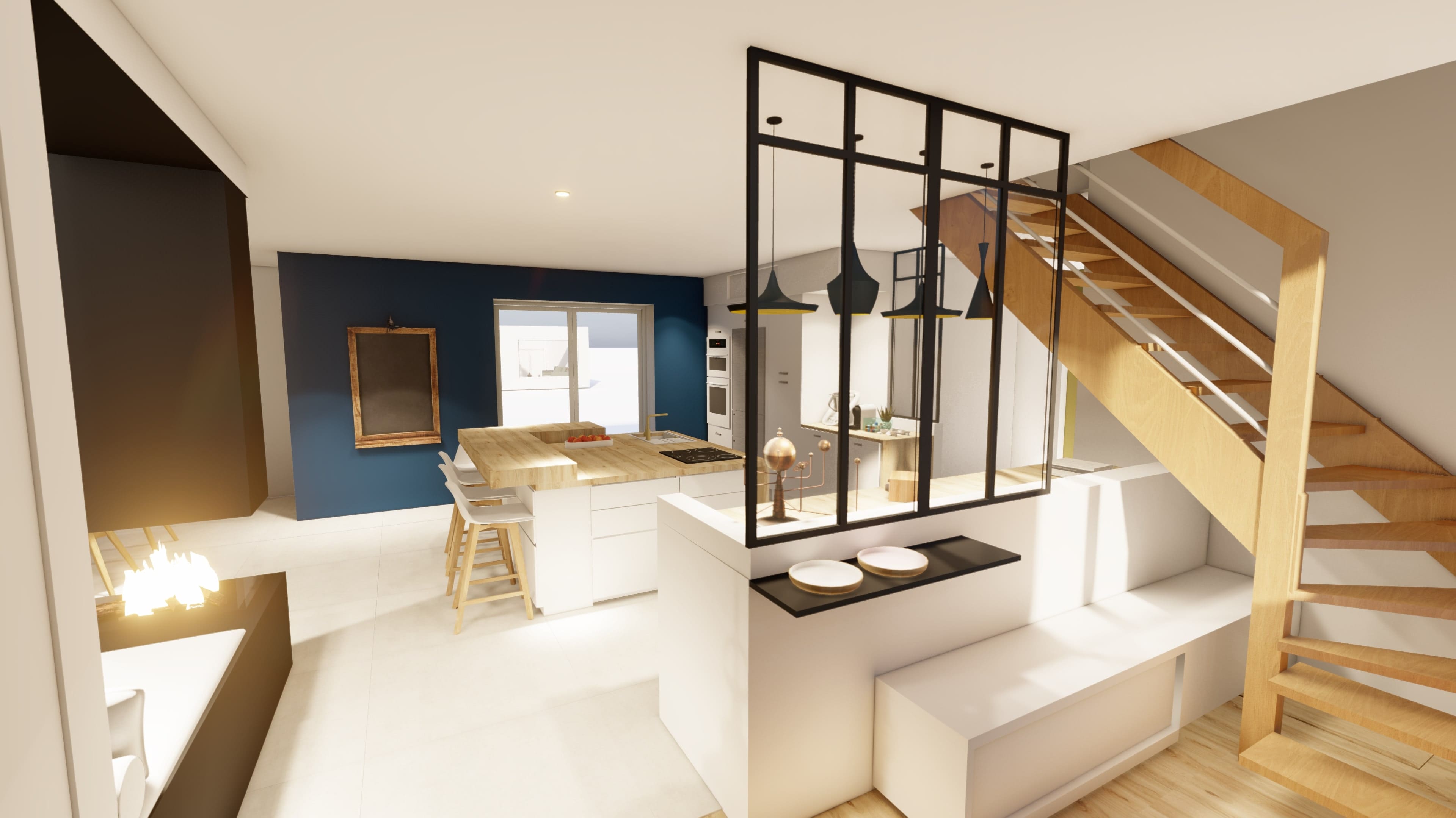 Plan 3D amenagement d'un garage en salon -2