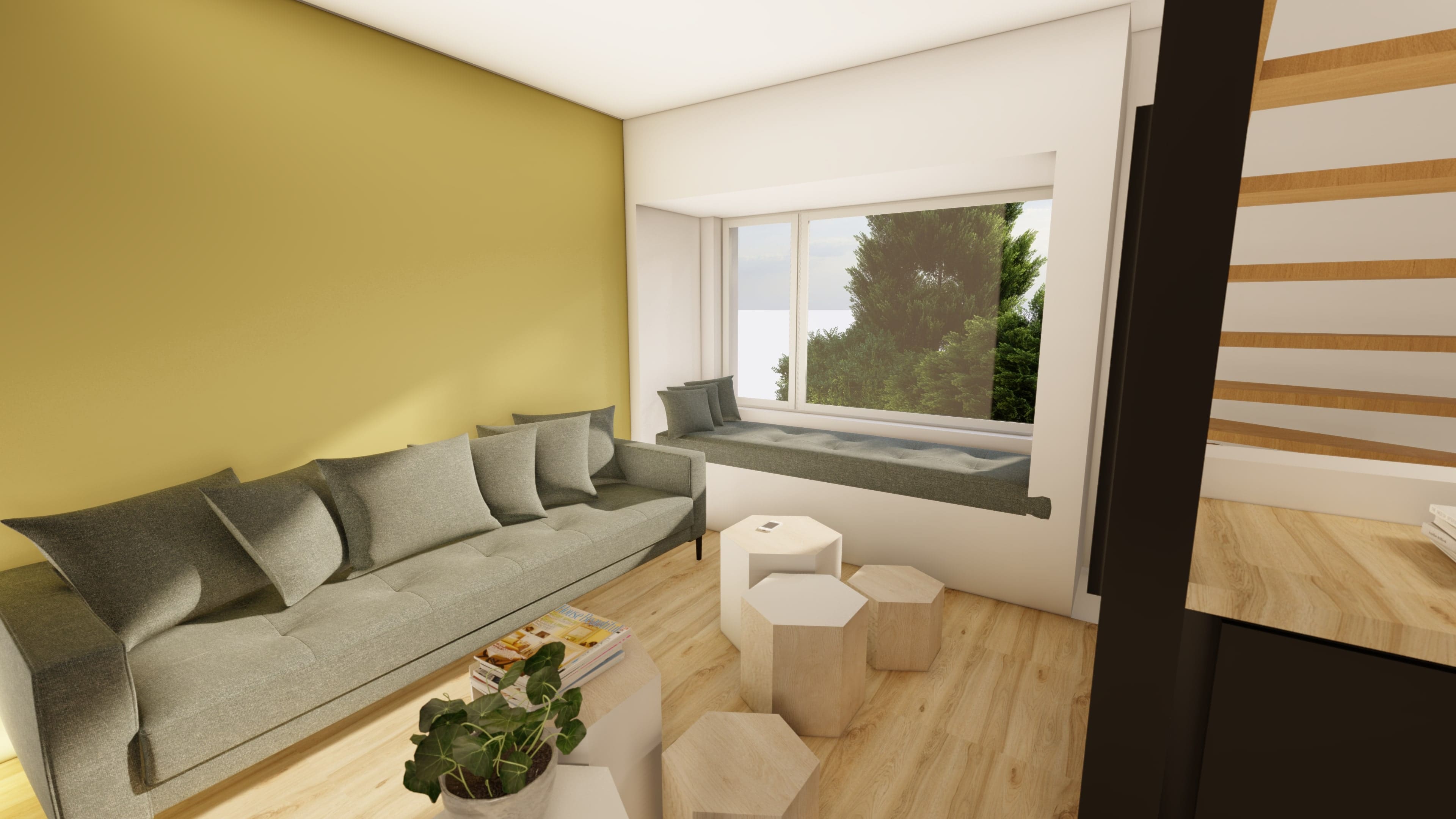 Plan 3D amenagement d'un garage en salon -3