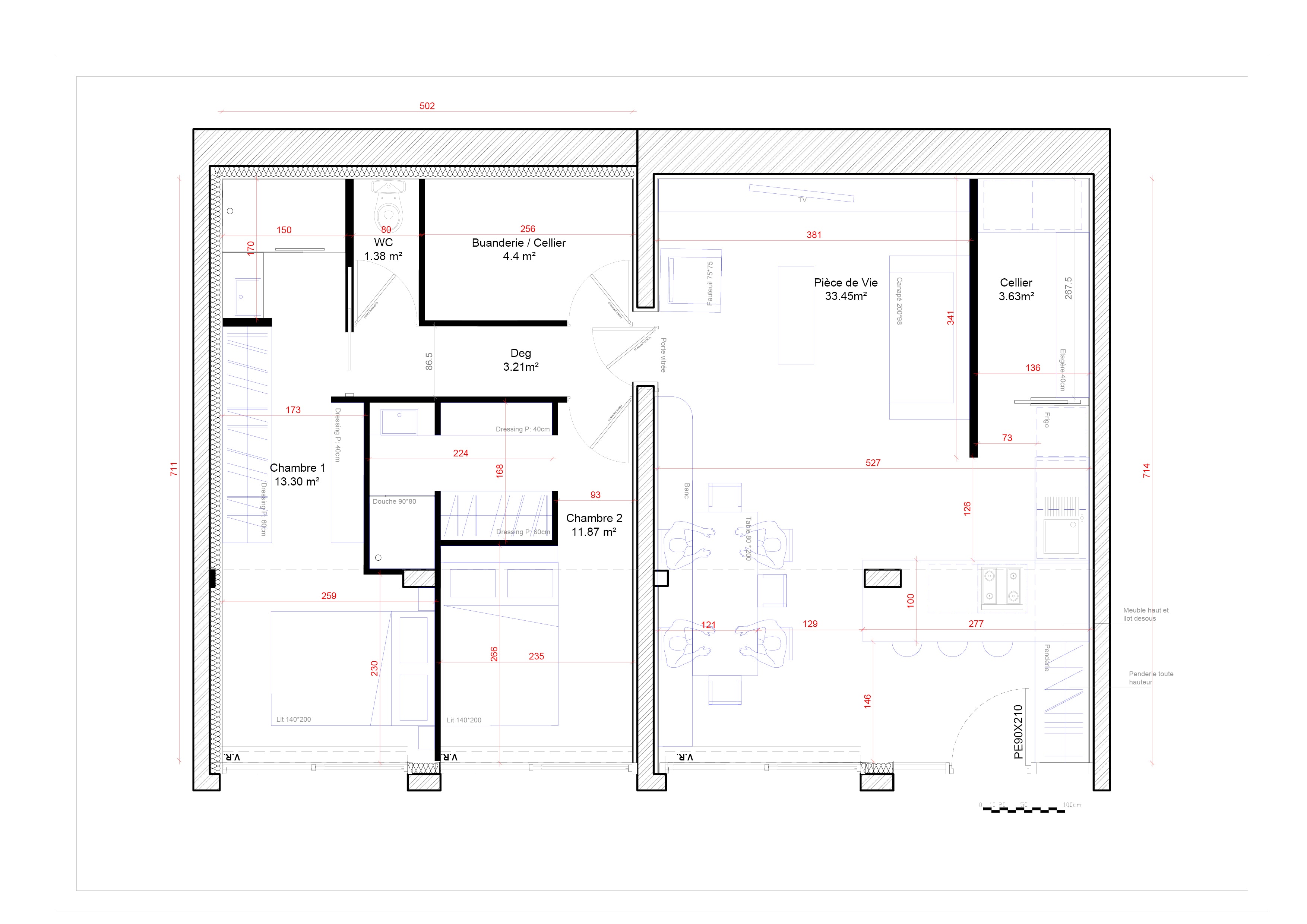 Plan maison 70 m² avec deux suites parentales