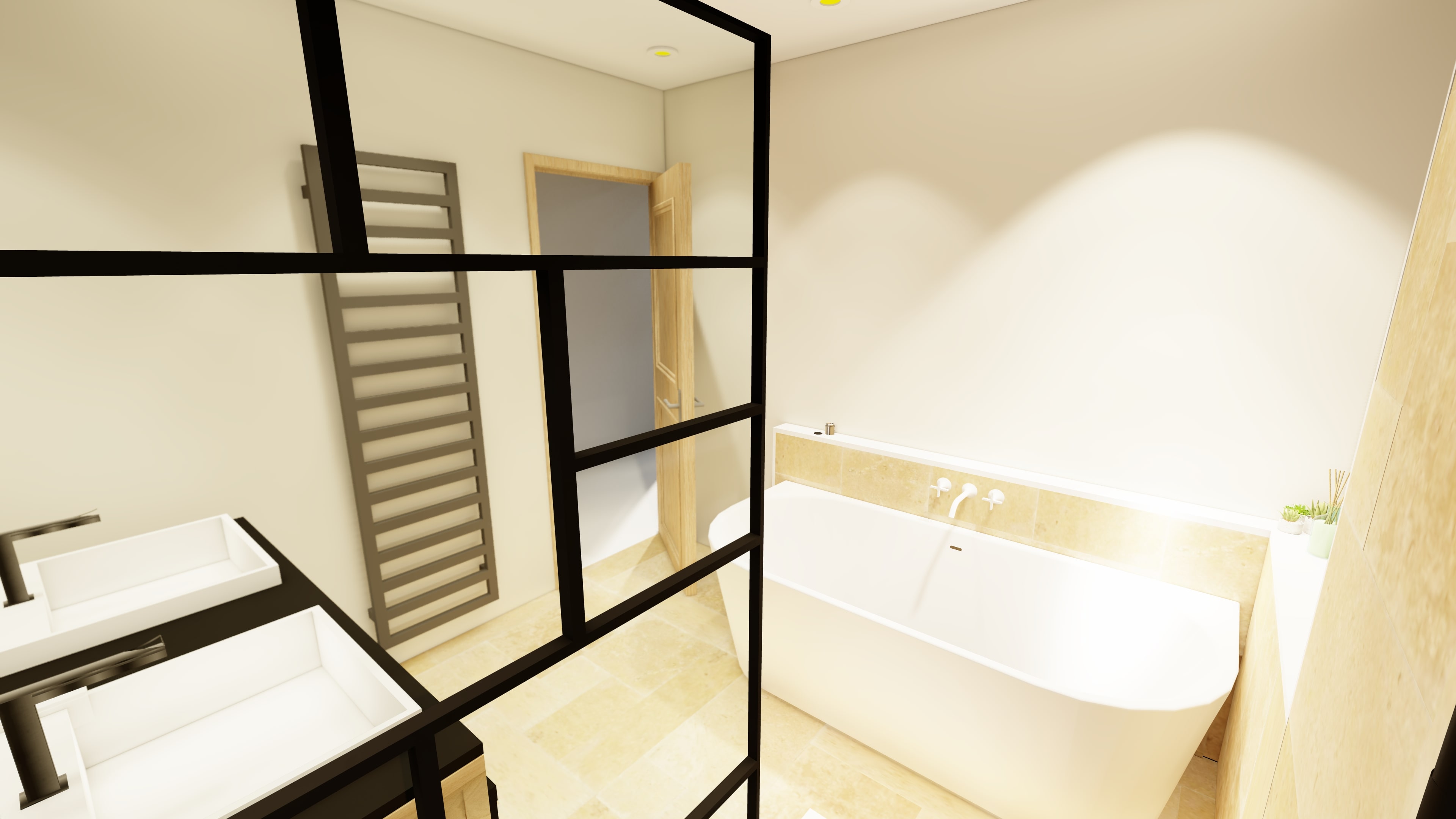 Plan 3D Salle de bain avec baignoire ilot et douche 7m² (version 4)