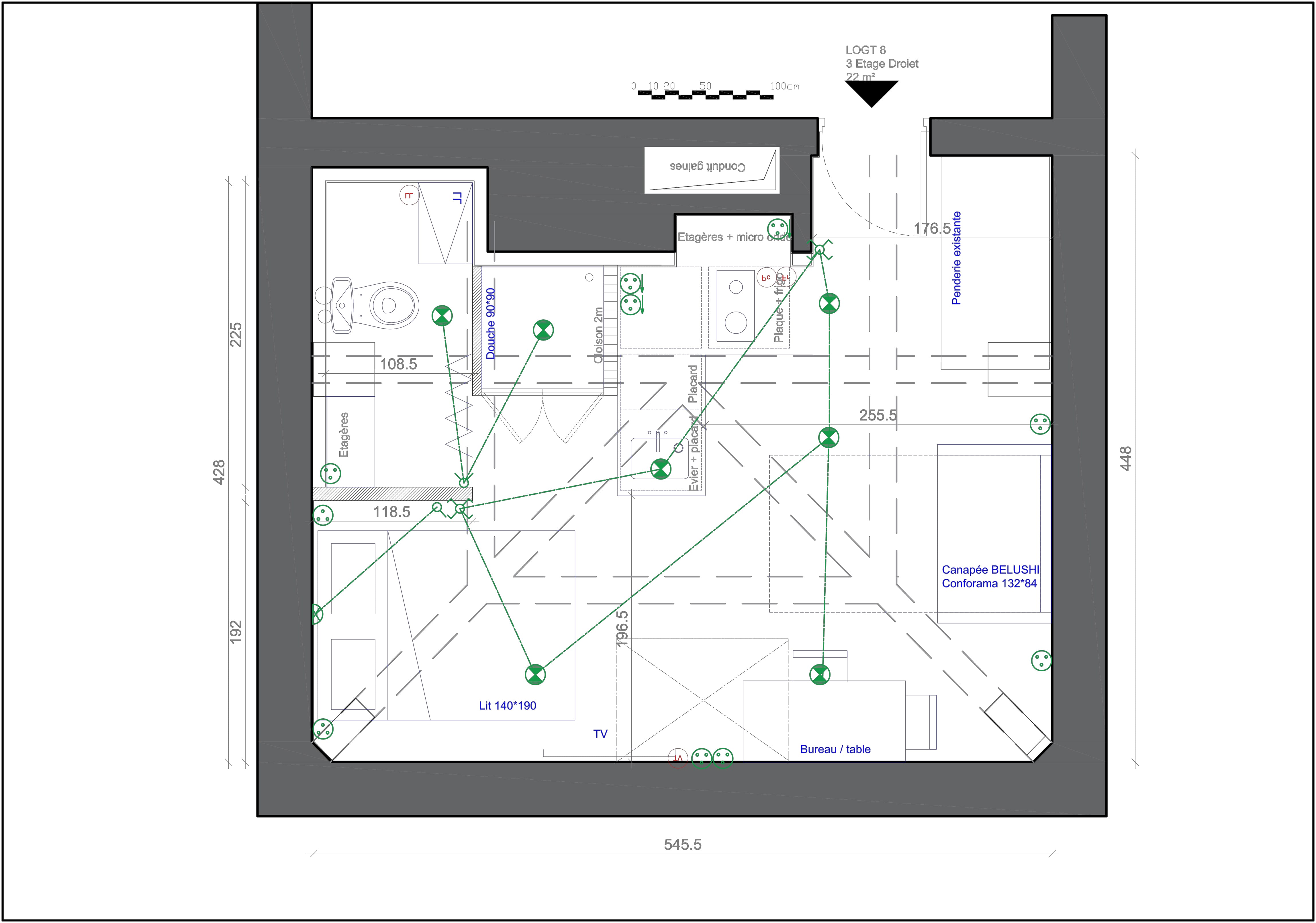 plan Studio dans les combles 25 m²